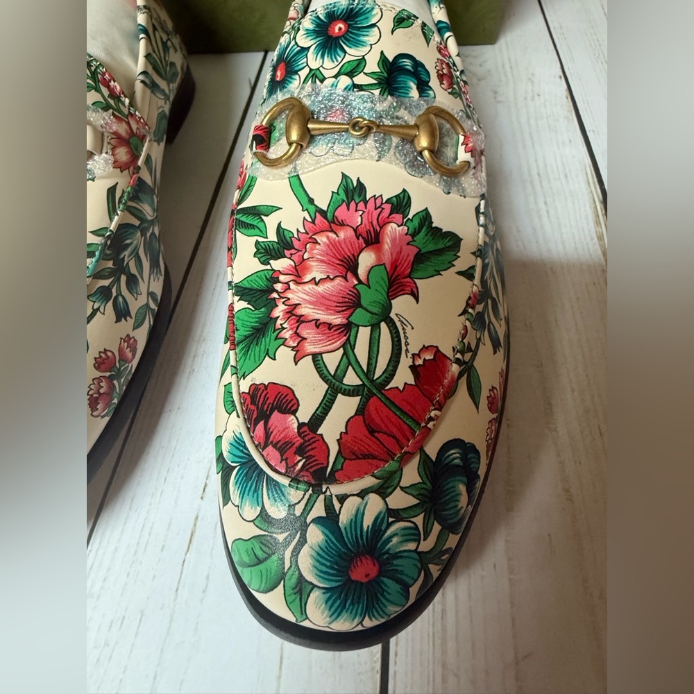 Gucci Floral Print Leather Horsebit Jordaan Loafer Multicolor Sz 37 / 7 - Picture 8 of 15